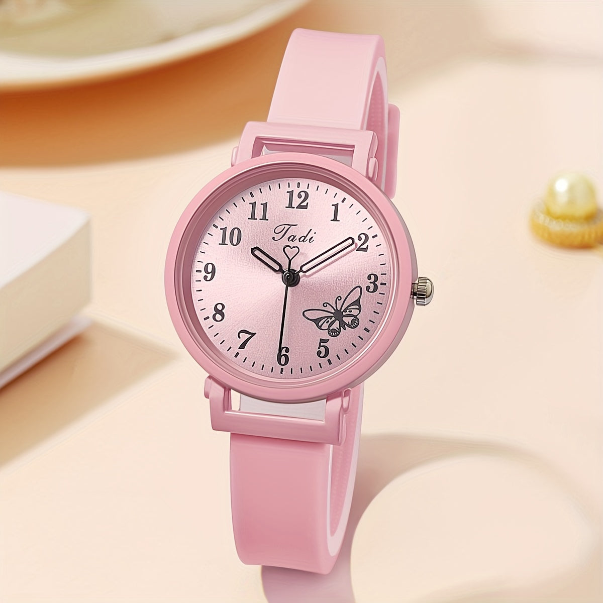 Women's Quartz Watch with Colorful Butterfly Design and Silicone Band