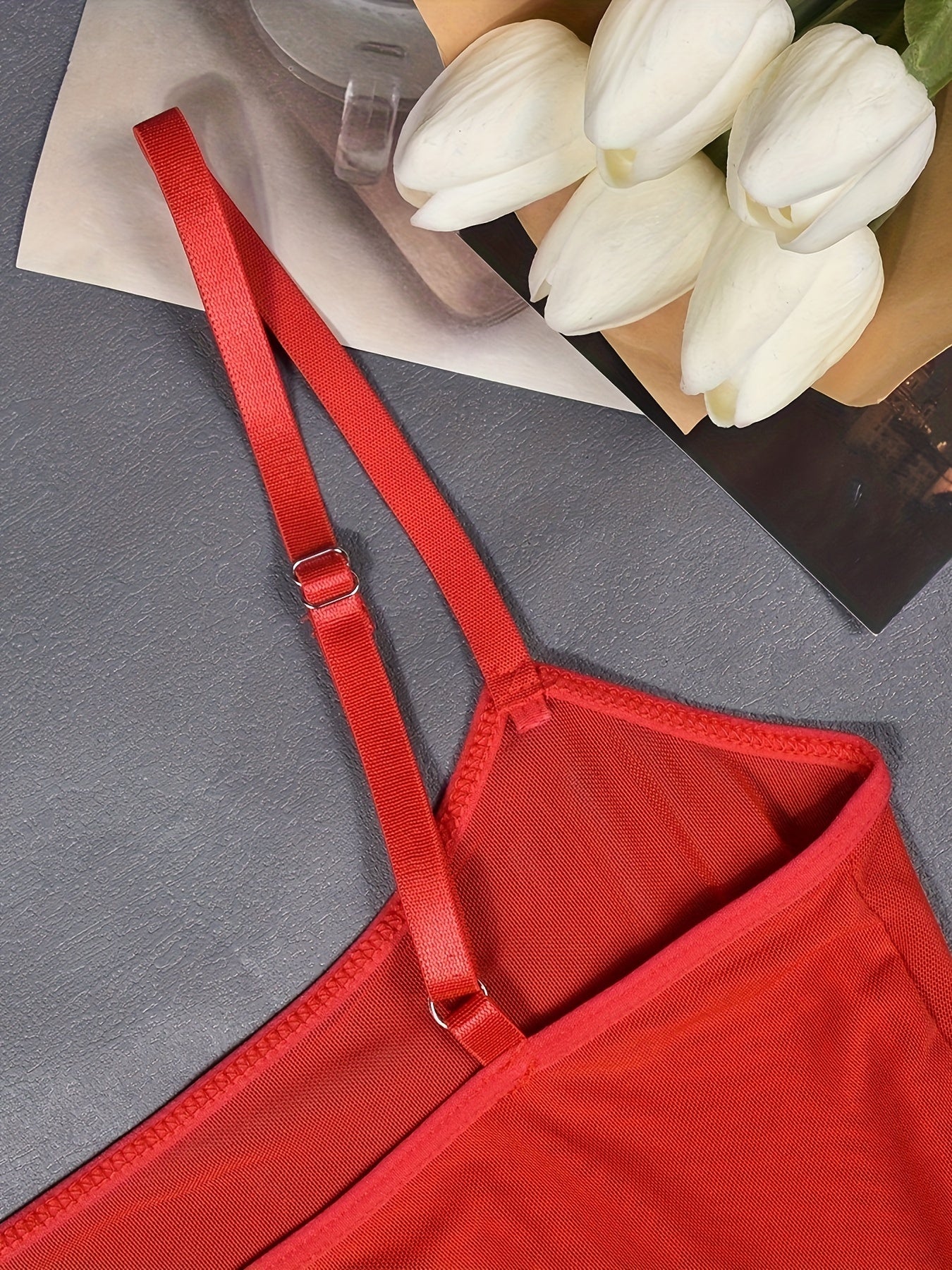 Women's Sheer Floral Bodysuit with Delicate Straps for Intimate Wear