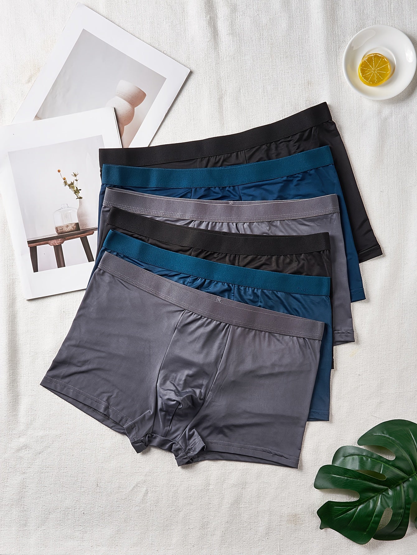 Men's Boxer Shorts 6-Pack Breathable Silky Polyester Semi-Sheer Solid