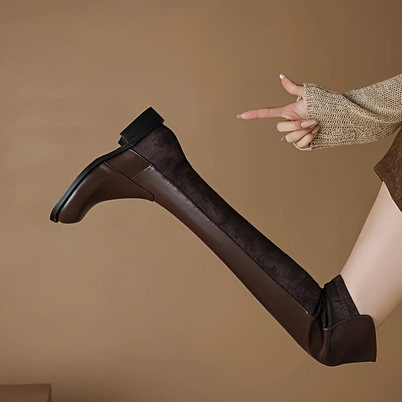 Женские ботинки из искусственной кожи на низком каблуке до середины икры с молнией, противоскользящая подошва