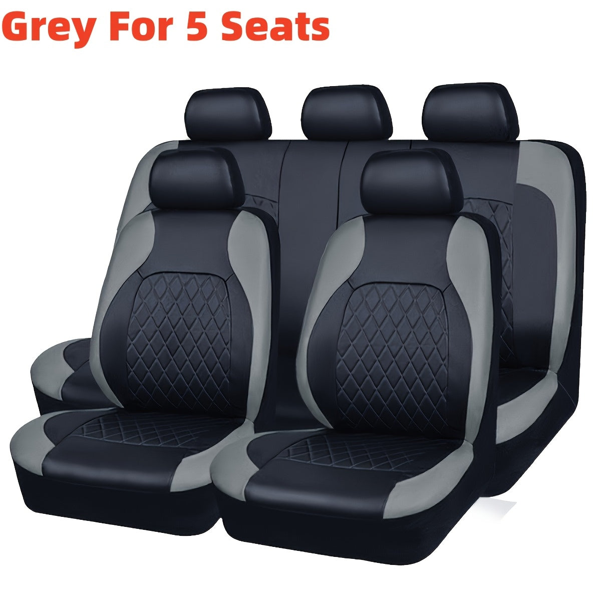 5-Seater PU Leather Diamond Pattern Car Seat Covers Breathable Zipper Airbag Compatible