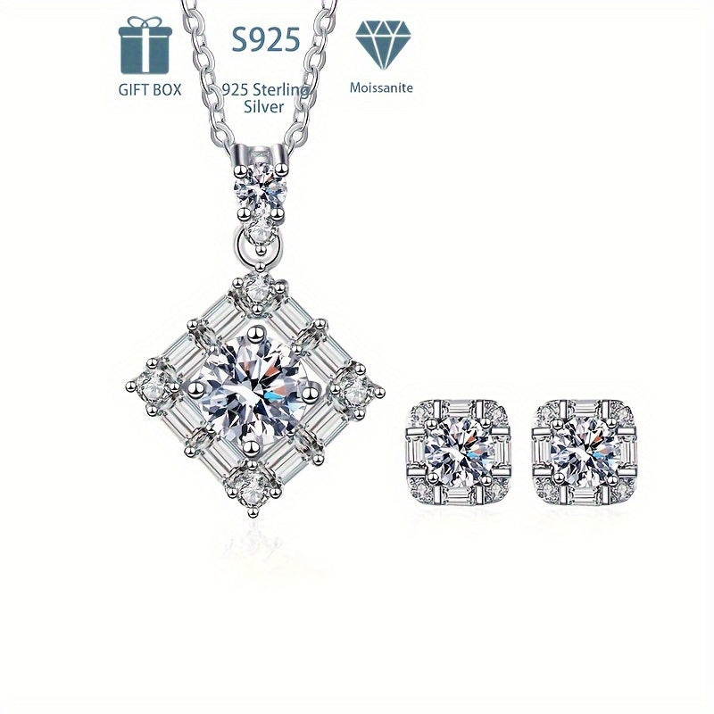 Silver Plated Jewelry Set with Moissanite Birthstone Pendant and Stud Earrings for Women