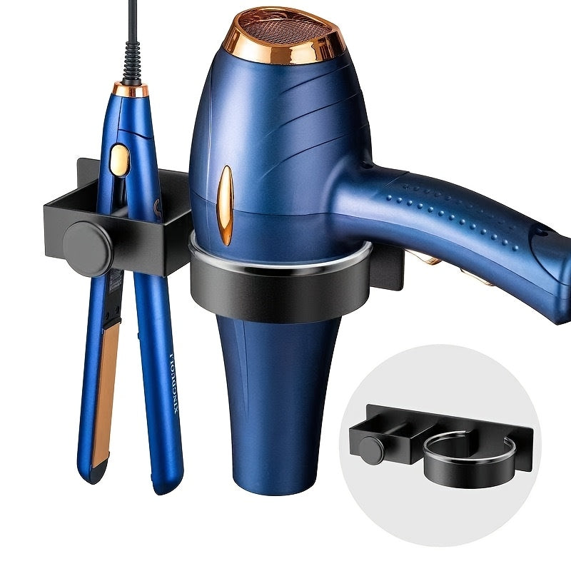 Черный алюминиевый настенный держатель для фена с крючками для ванной или парикмахерской