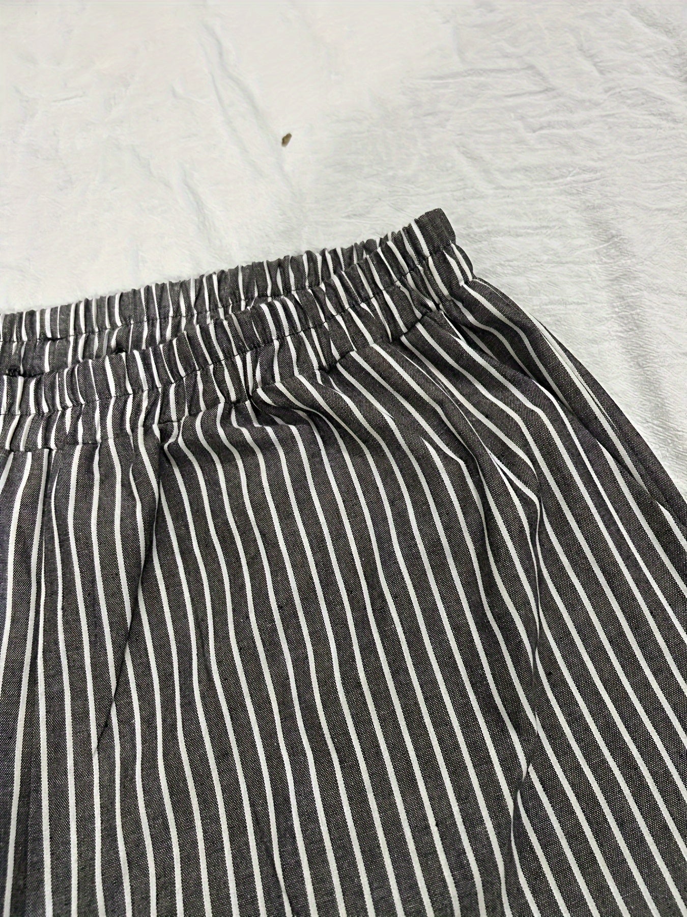 Plus Size Women's Casual Striped Polyester Blend Shorts with Pockets