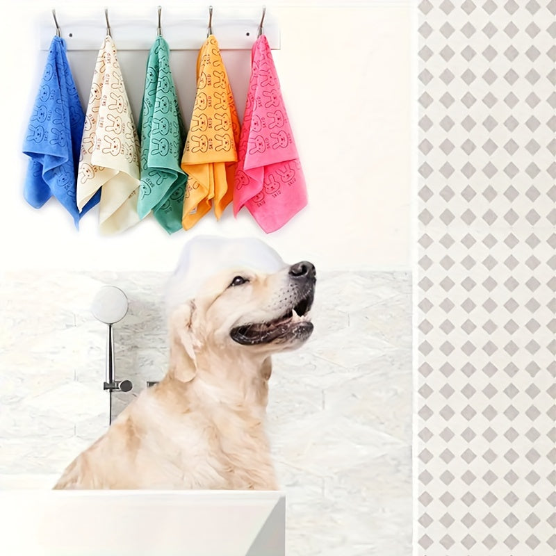 Set of 5 Cartoon Colorful Pet Bath Towels for Cats and Dogs Soft Absorbent