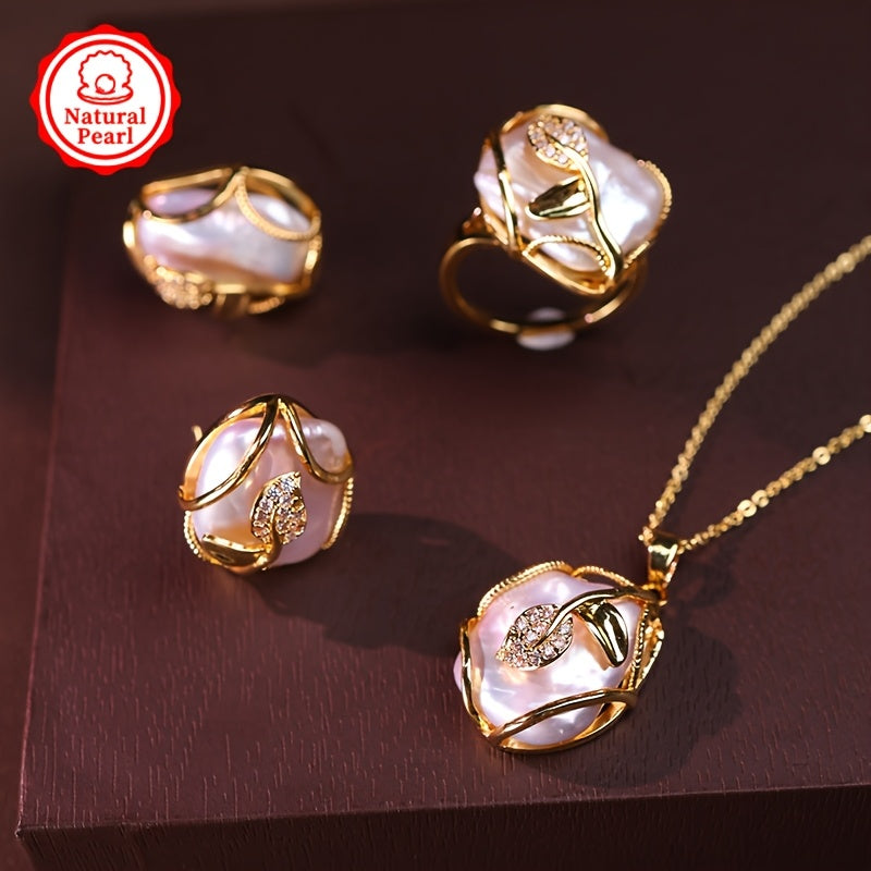 Women's Jewelry Set with Freshwater Pearl Pendant Earrings and Ring