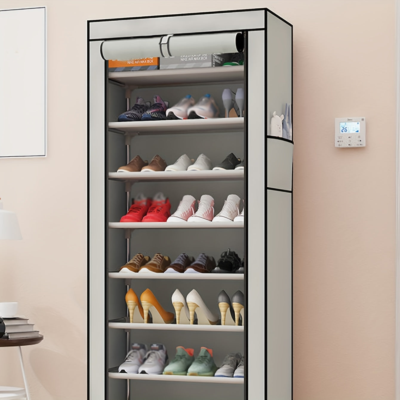 10-Qavatli poyabzal javoni, chang'ga qarshi dizayn, katta sig'im, oson yig'ish, yotoqxona va mehmonxona uchun