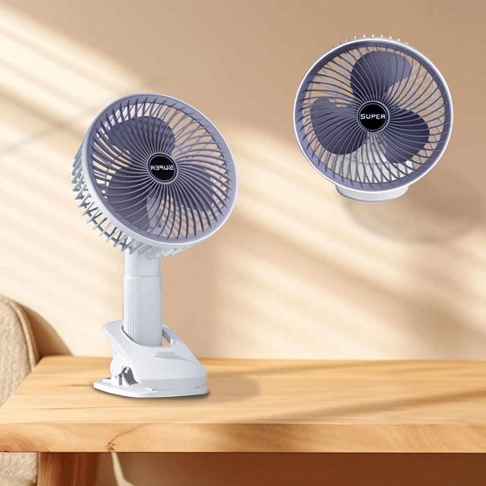 Rechargeable USB Fan with Detachable Foldable Handheld Clip-On Tabletop Design