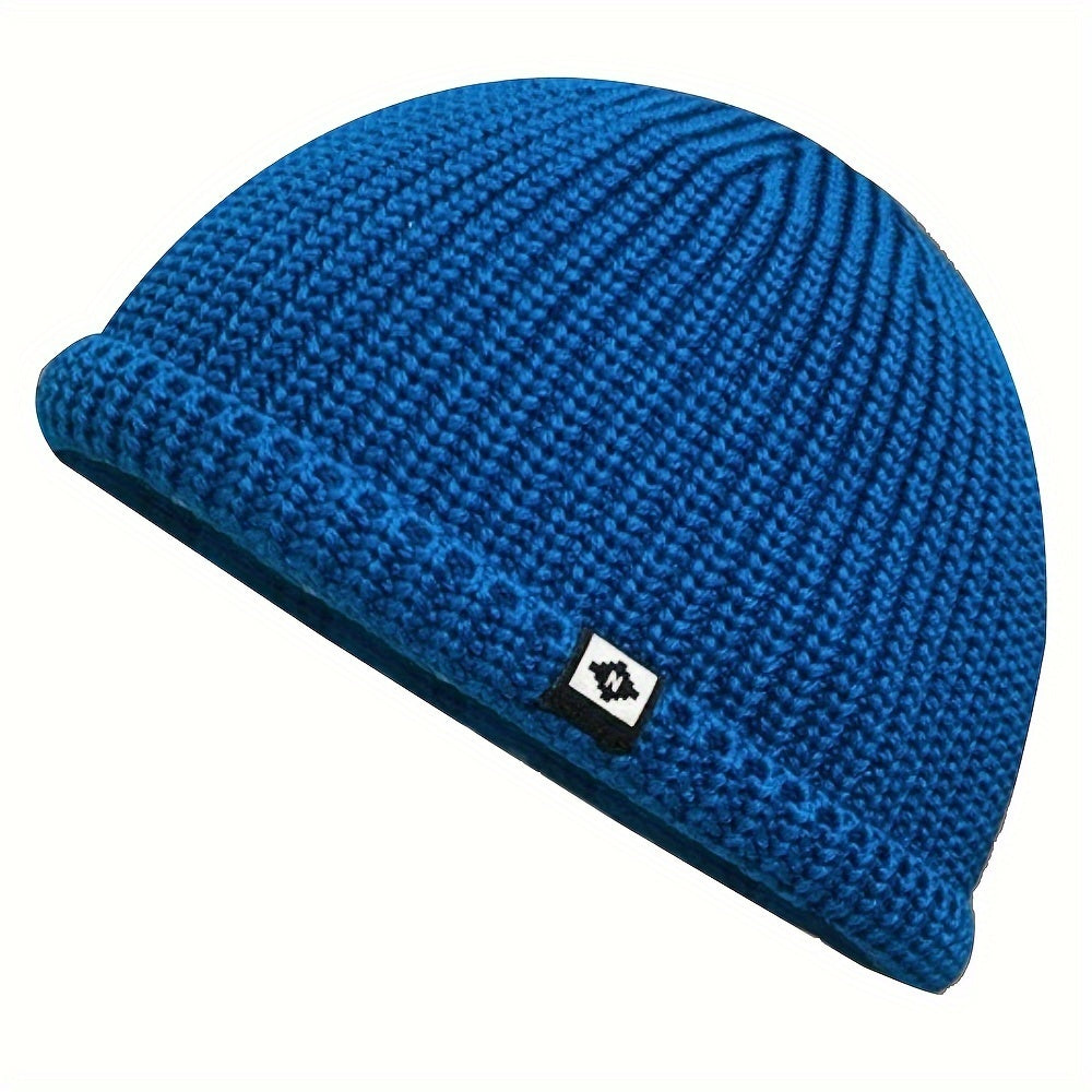 Bir parcha asosiy baliqchi beanie, jinsiga qarab bo'lmagan mustahkam rangli to'qilgan shlyapa, zamonaviy sovuqdan himoya qiluvchi bosh shlyapa, ayollar va erkaklar uchun ribbed beanie
