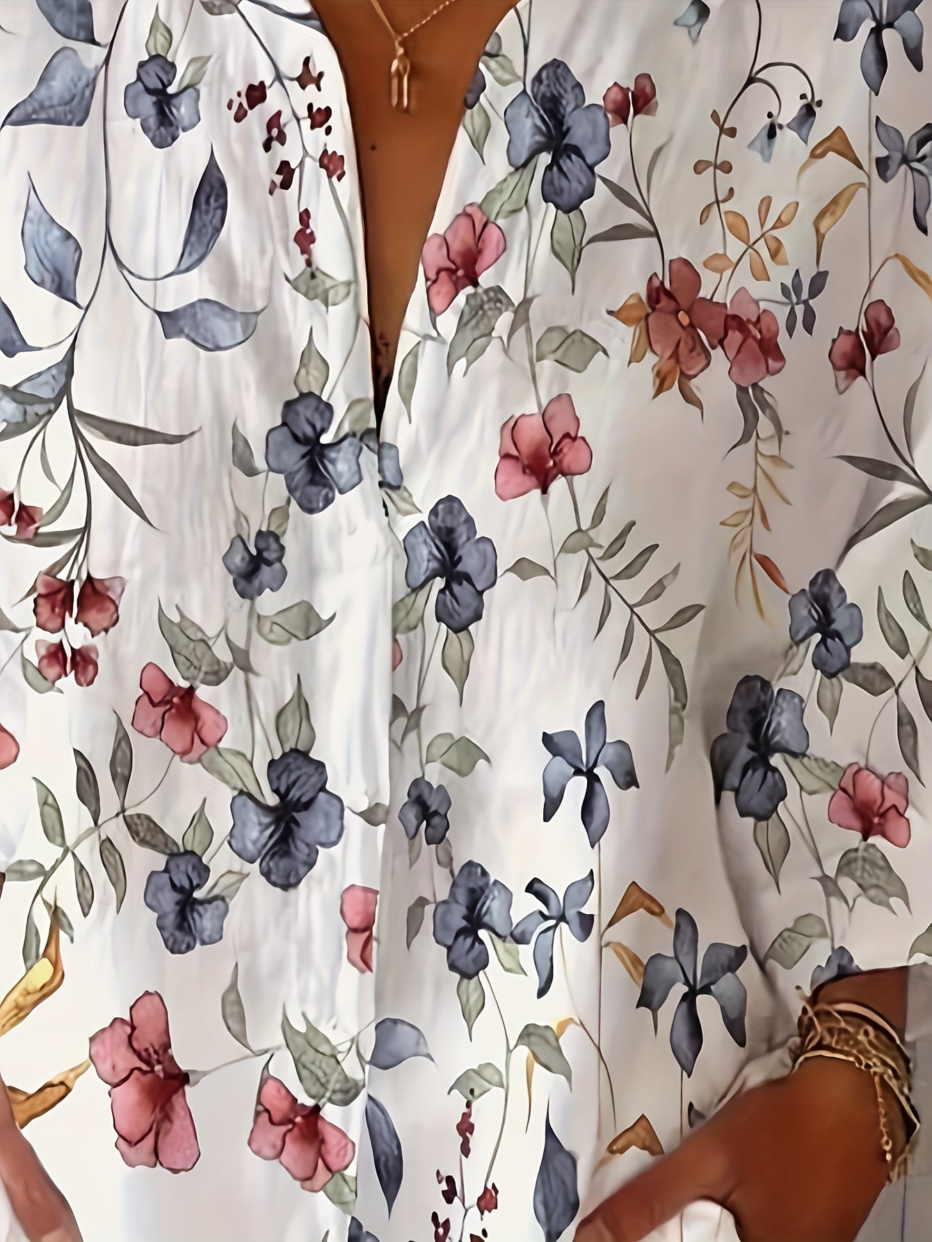 Women's Plus Size Floral Print V-Neck Blouse Casual Long Sleeve Oversized Fit