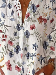 Ayollar uchun katta o'lchamli gullar bilan bosilgan V-yonoq kofta, kundalik uzun qo'lqopli, katta o'lchamda