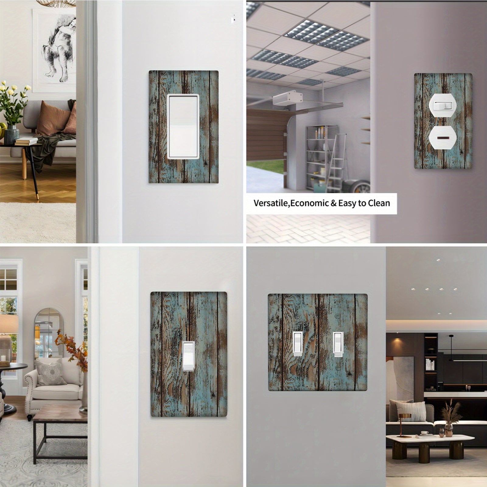 Pale Turquoise Wood Grain Wall Plate Cover for Indoor Outdoor Use