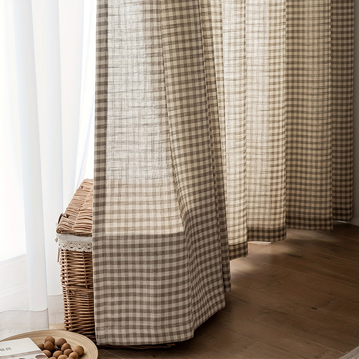 Coffee Colored Plaid Curtain Blackout Drapery for Kids Room Bedroom