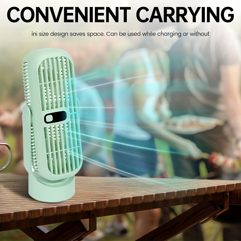 Ventilador portátil de escritorio blanco con doble motor, flujo de aire ajustable en 720°