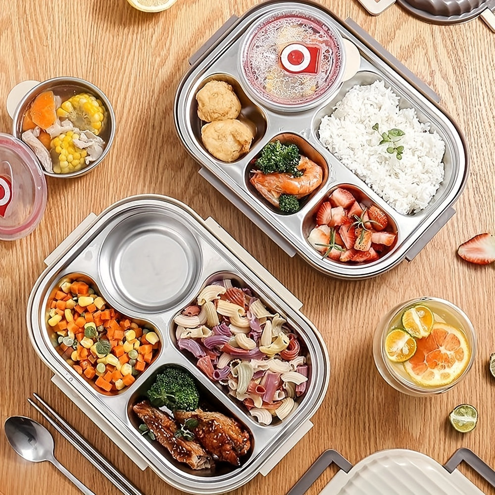 Stainless steel lunch box with compartments microwave water safe includes soup bowls utensils