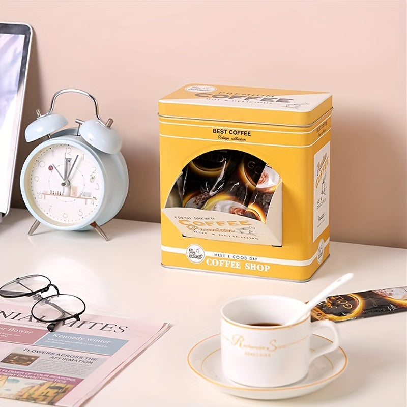 Vintage Amerika uslubidagi metall qahva konserva dispenseri, yon ochilishi va to'rtburchakli ish stoli saqlash qutisi, uy va ofisda foydalanish uchun.