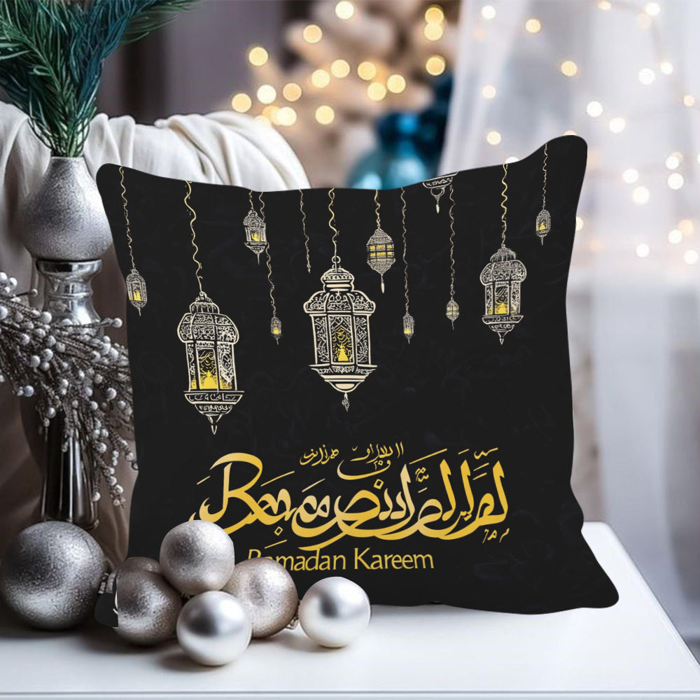 Ramadan Lantern Watercolor Square Pillow Cover 45.72cm Velvet Zipper Washable Indoor Outdoor