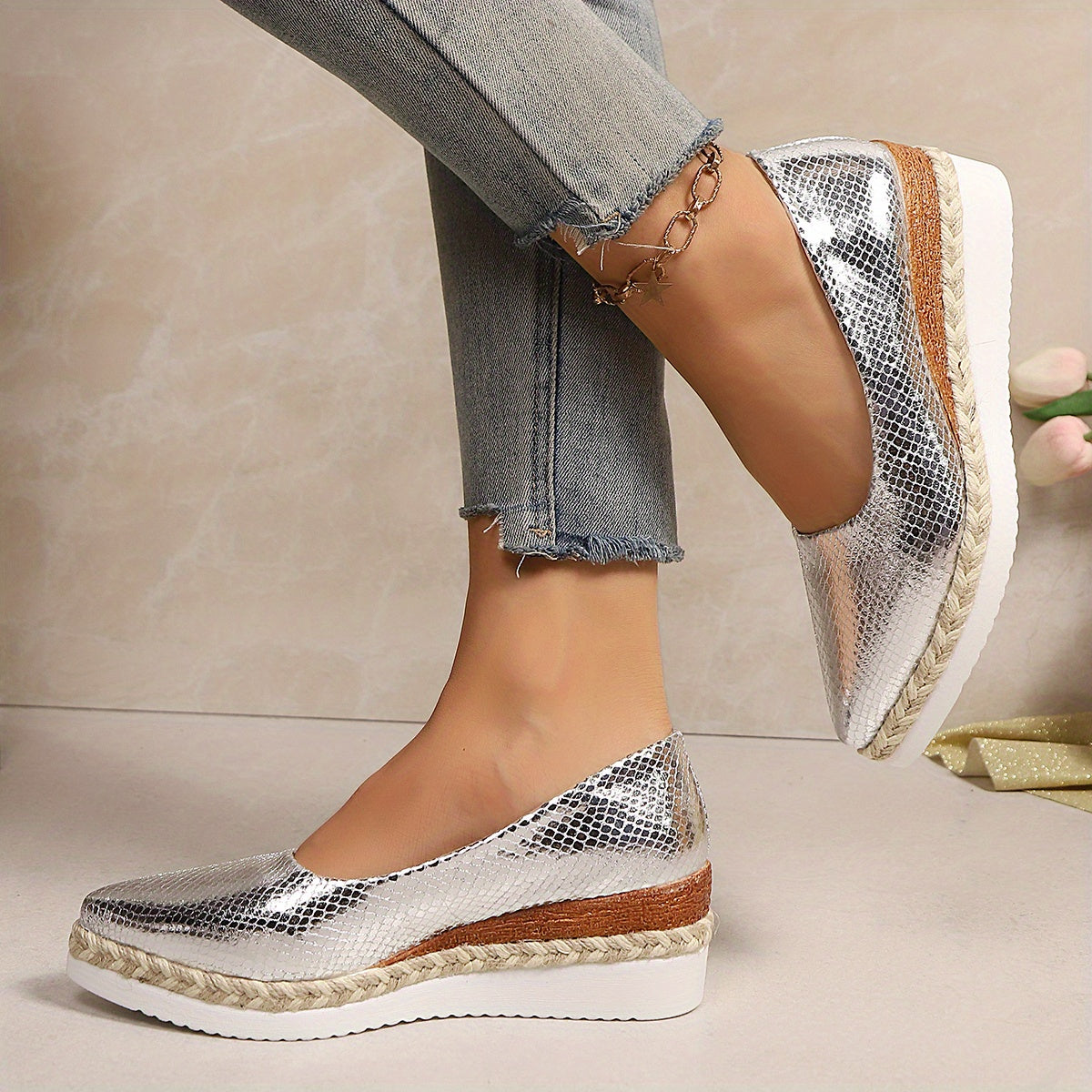 Women's Leather Wedge Heel Pumps with Cushioned Insole