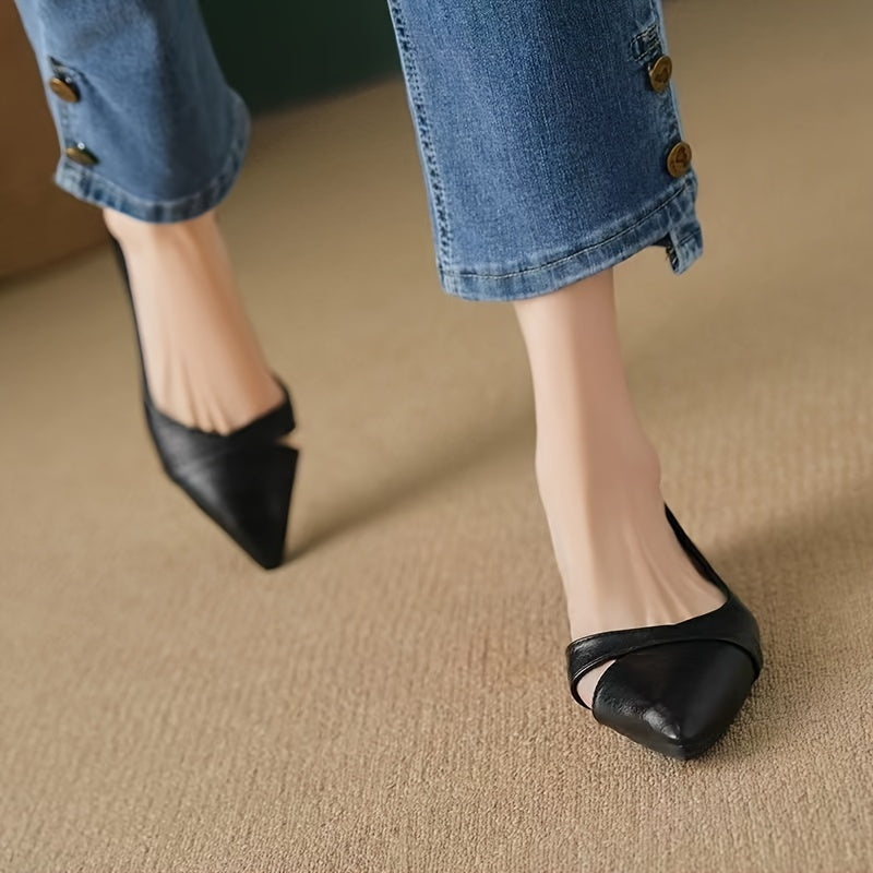 Zapatos planos negros de punta con diseño de corte lateral para mujer, zapatos ligeros sin cordones para comodidad durante todo el día