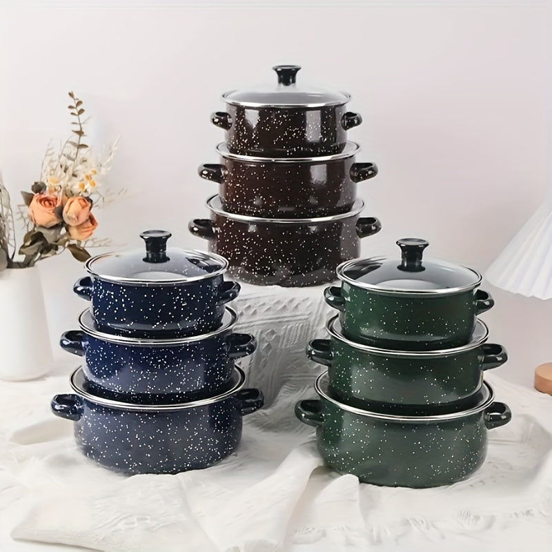 Enamel Soup Pot Stew Set 3 Pieces 16/18/20 Sizes Refrigerator Storage