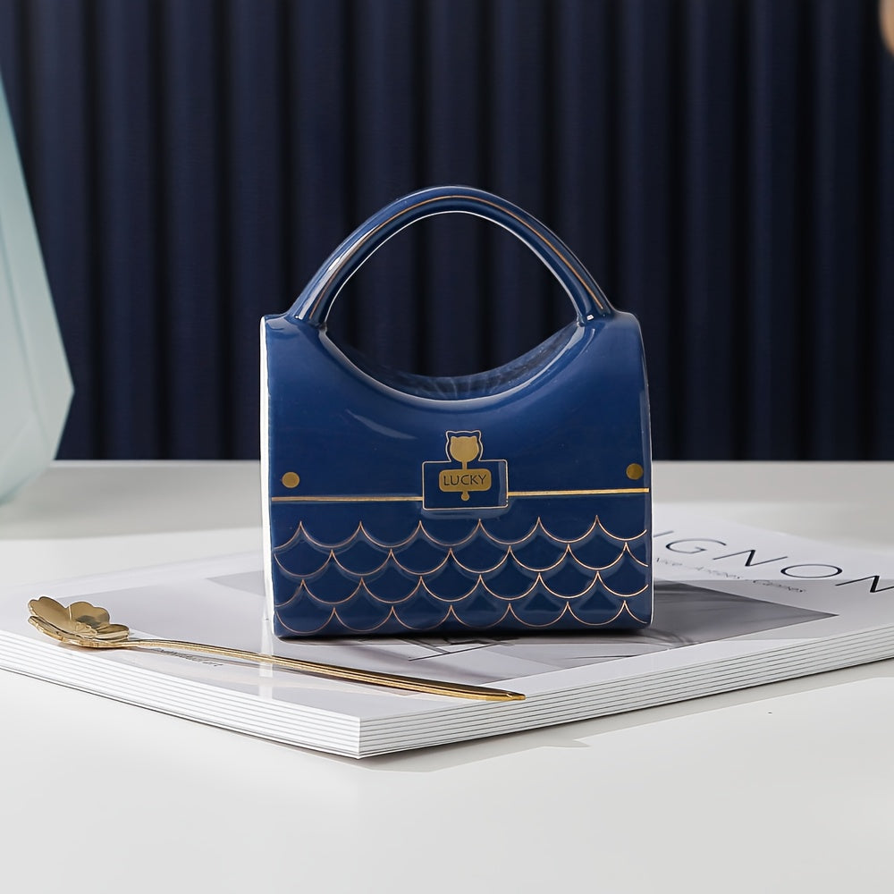 Ceramic Handbag-Shaped Coffee Mug with Spoon for Home and Office Use