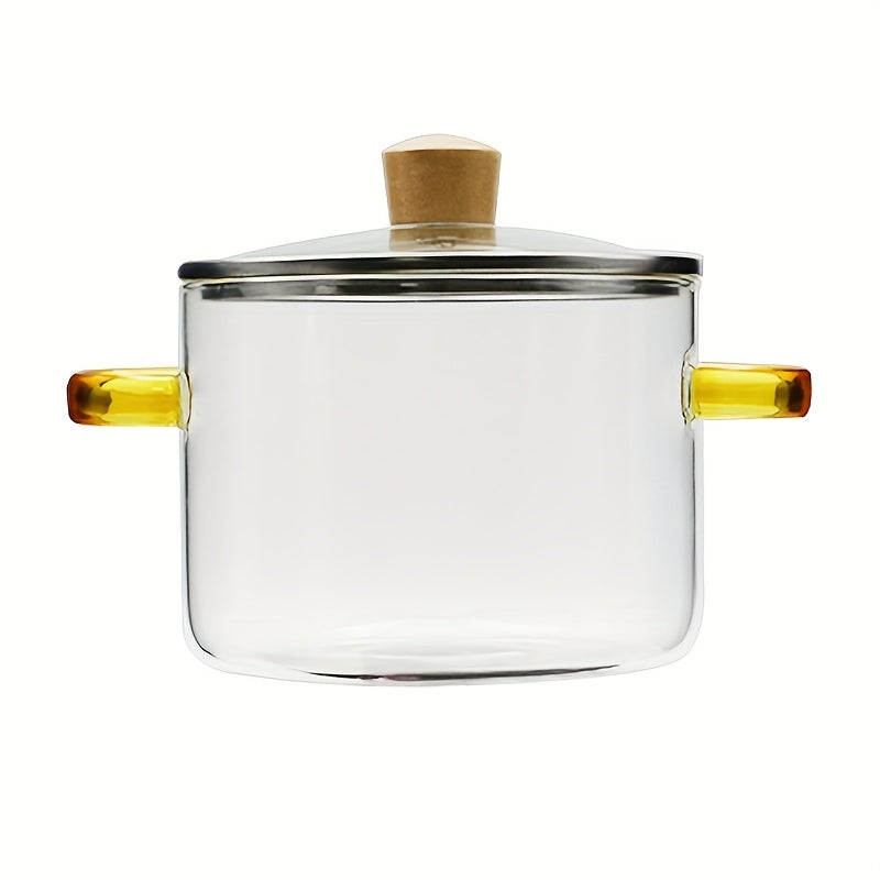 54oz Heat-Resistant Borosilicate Glass Soup Pot with Yellow Handle for Stoves and Ovens