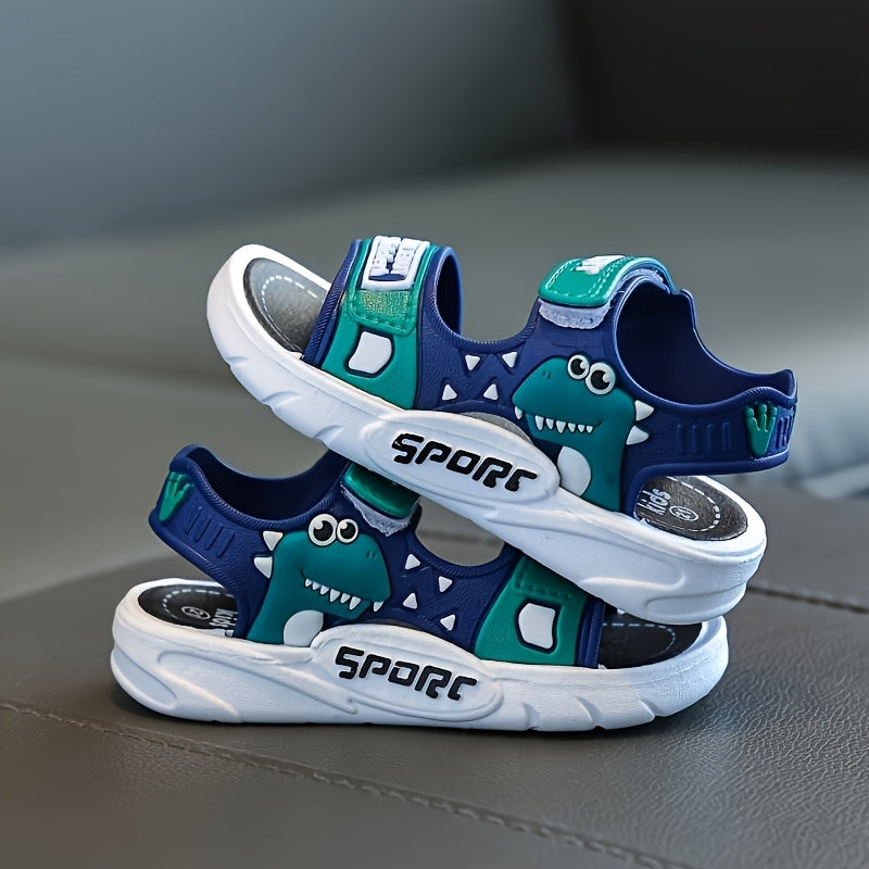 Children's Blue and Green Dinosaur Sandals Breathable Durable Adjustable Closure for Boys and Girls