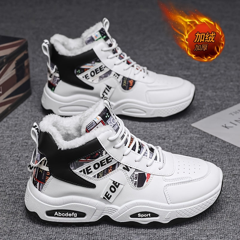 Zapatillas altas de invierno para hombre con forro de felpa, suela de goma antideslizante, casuales para exteriores