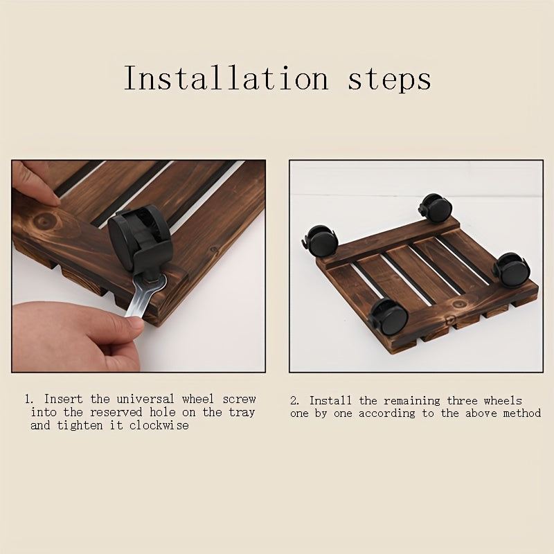 Qattiq yog'ochdan yasalgan o'simlik aravachasi, qulflanadigan g'ildiraklari bilan, og'ir o'simliklarni ichkariga yoki tashqariga ko'chirish uchun mukammal.