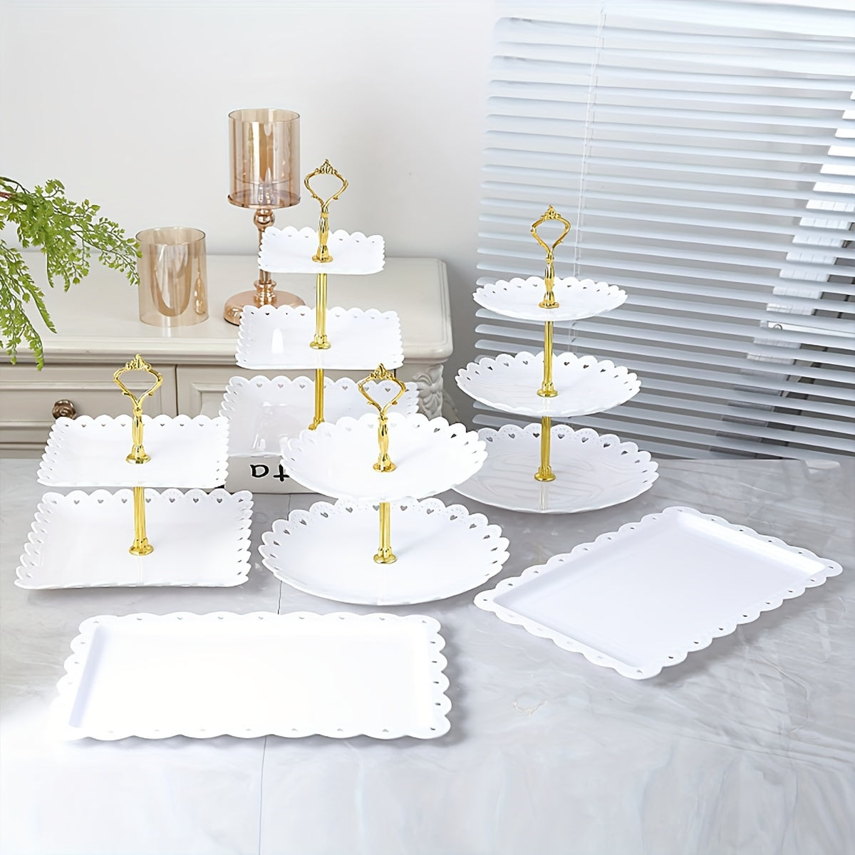 6-Piece White and Black 3-Tier Cupcake Holders Set for Weddings and Events