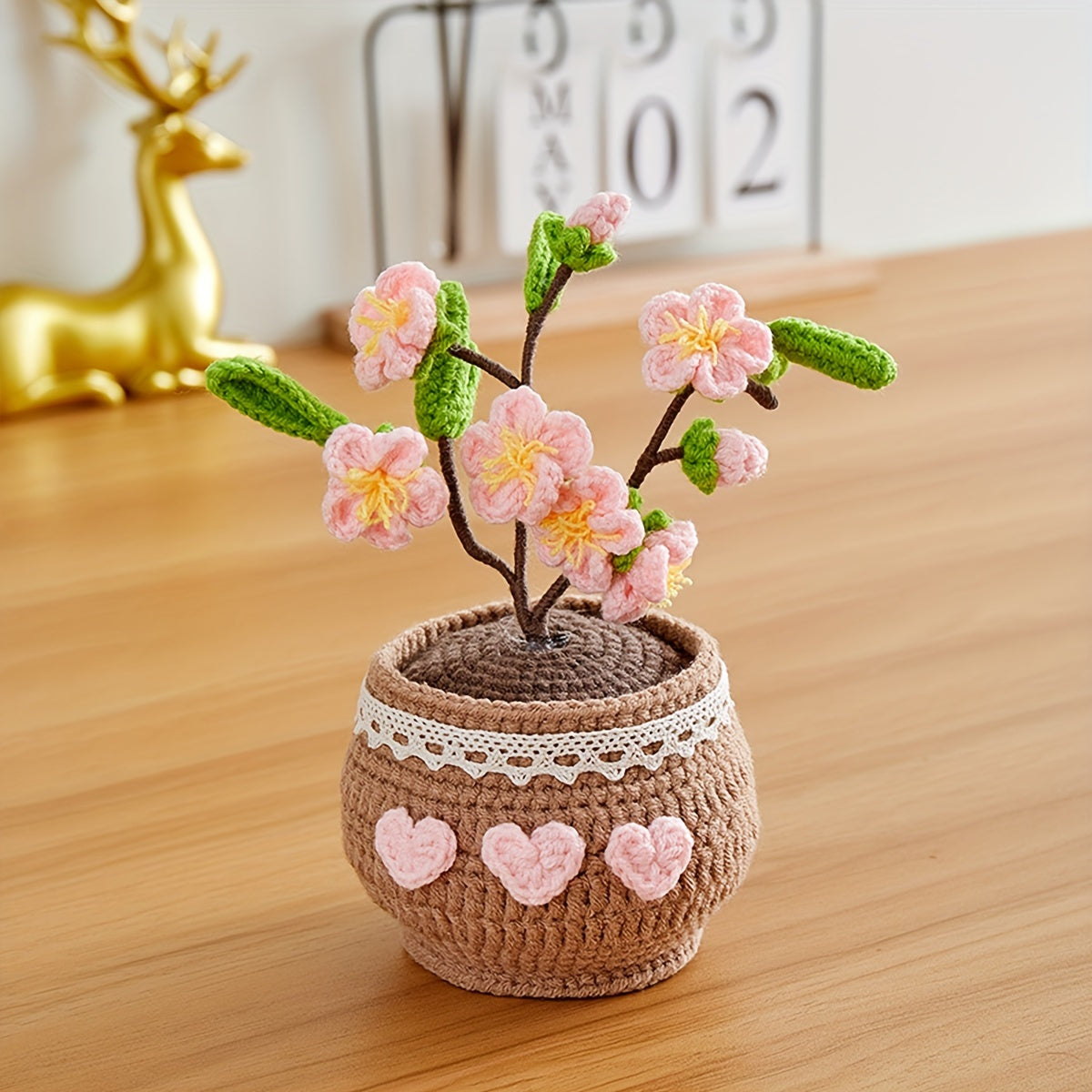 Handmade Crochet Tulip Bonsai Plant Decor Gift for Home Office Car