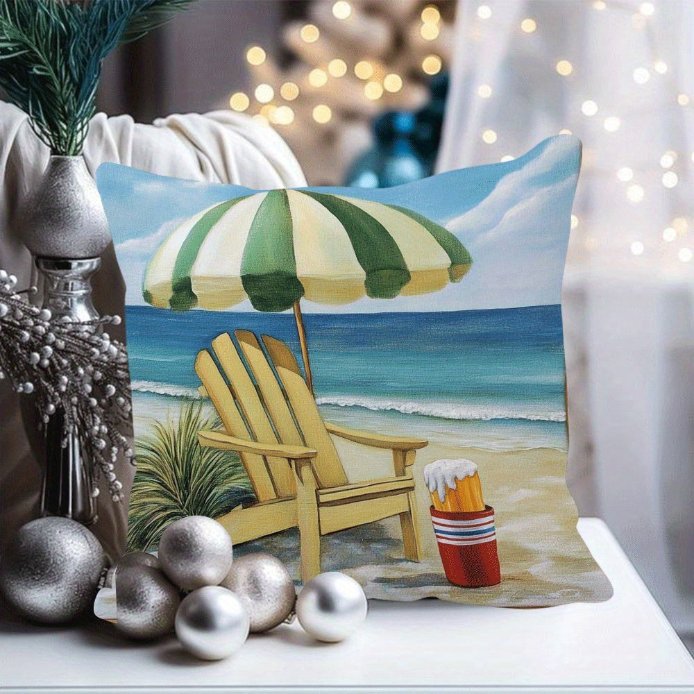 Beach Theme Flannel Cushion Cover 45.72cm Square Zippered Sofa Bedroom Living Room Car