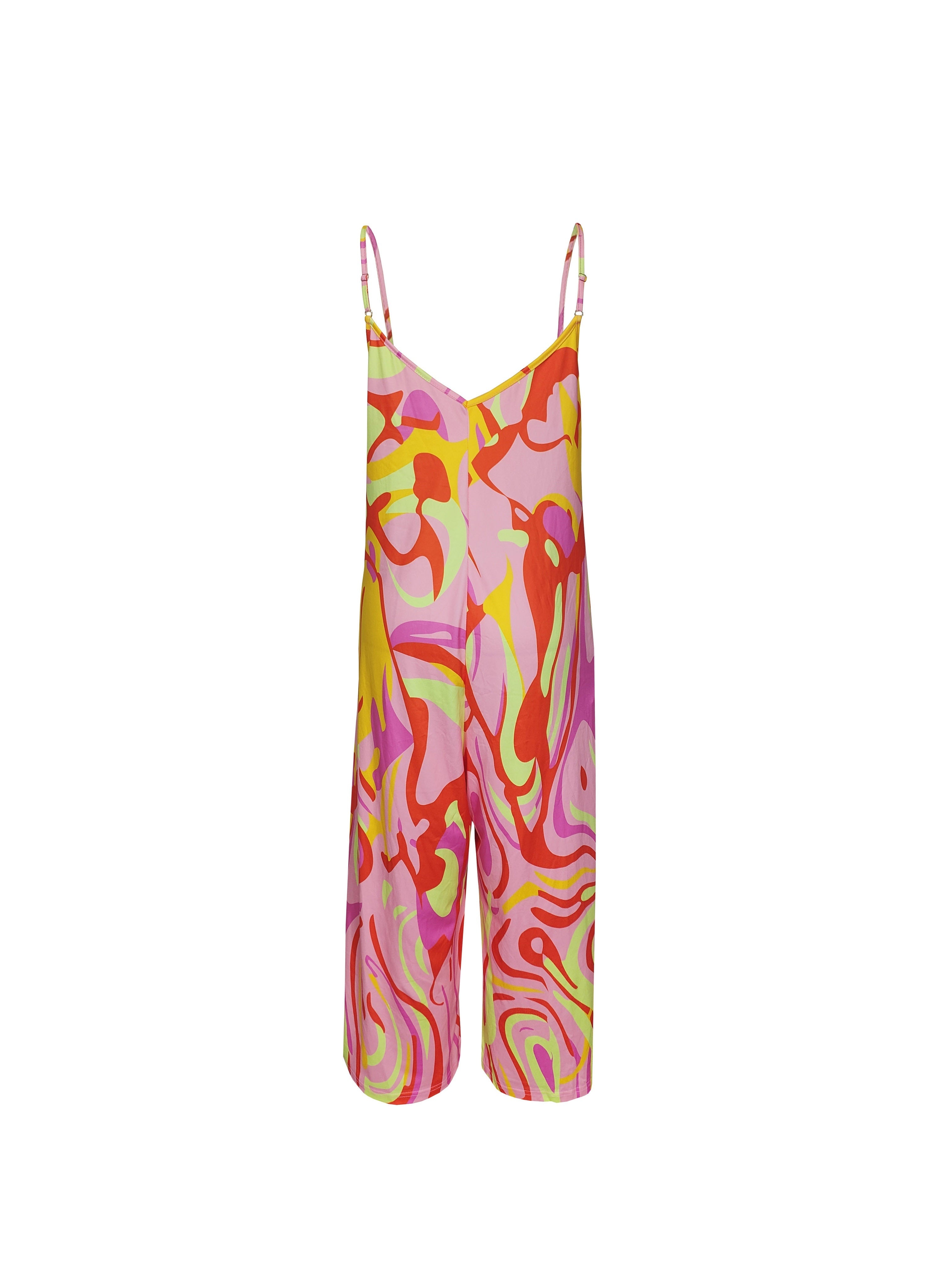 Plus Size Geometric Print Slip Jumpsuit Casual V Neck Sleeveless Pockets