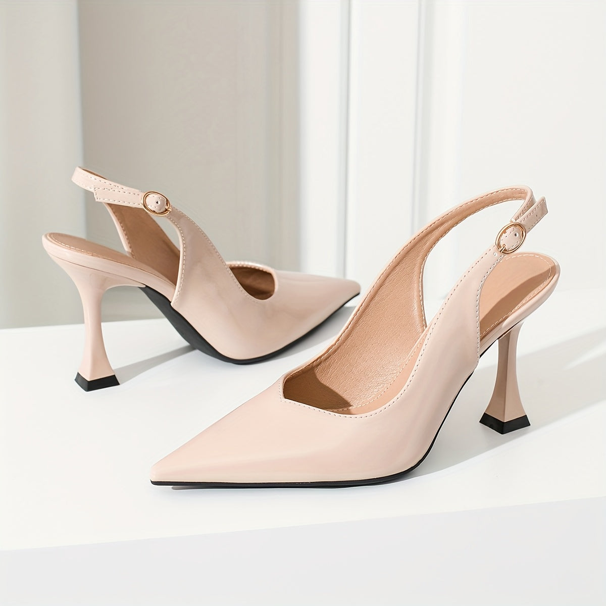 Women's Light Pink Pointed Toe Stiletto High Heels All-Season Leather Style