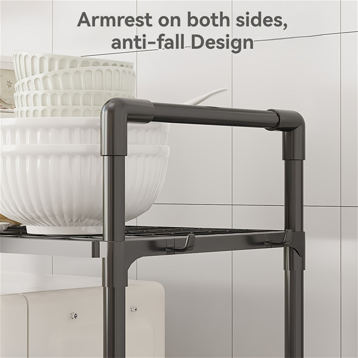 Четырехъярусный комплект стеллажей для хранения с универсальными функциями — простая сборка, изготовлен из оцинкованного металла и пластика, компактный и портативный для организации кухонных и ванных принадлежностей.