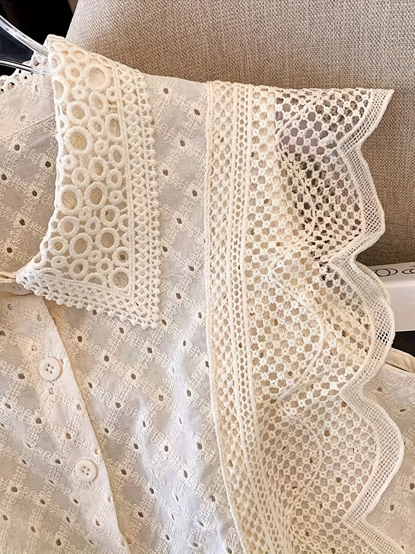 Women's Summer Cotton Blouse with Embroidered Lapel Collar and Single Breasted Placket