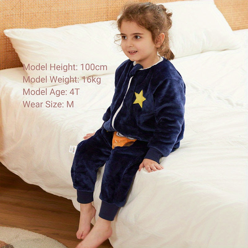 Saco de dormir de franela para niños con estampado de animales y cierre de cremallera para primavera y otoño en azul cielo profundo