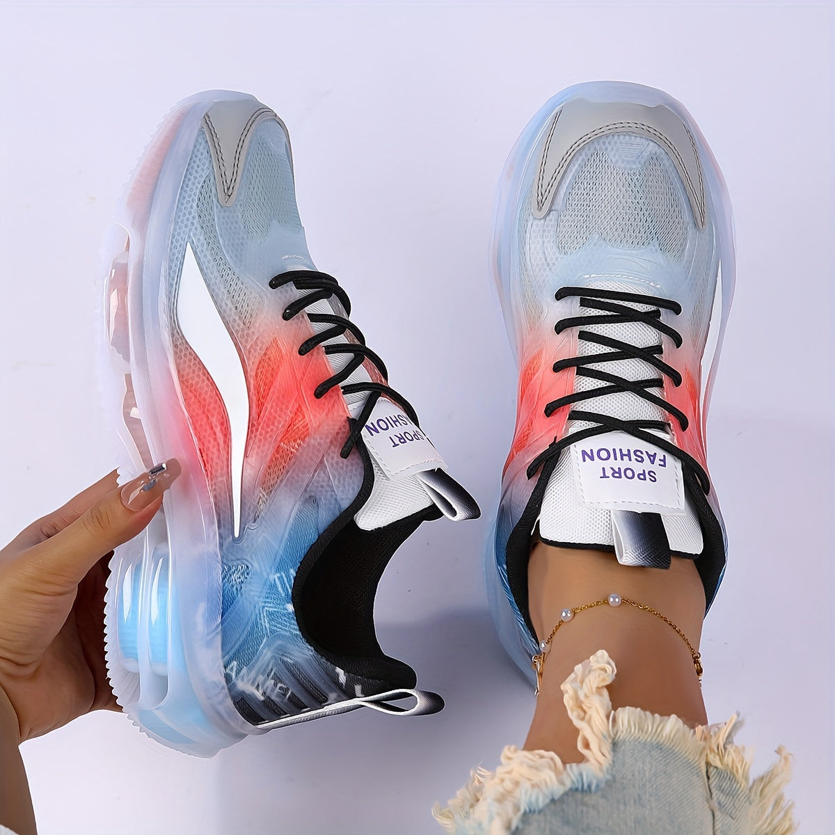 Breathable Mesh Sneakers Lightweight Casual Sports Shoes Blue White Gradient Low Top