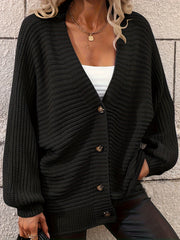 Plus Size Women Casual Loose Solid Color Button-Up Cardigan