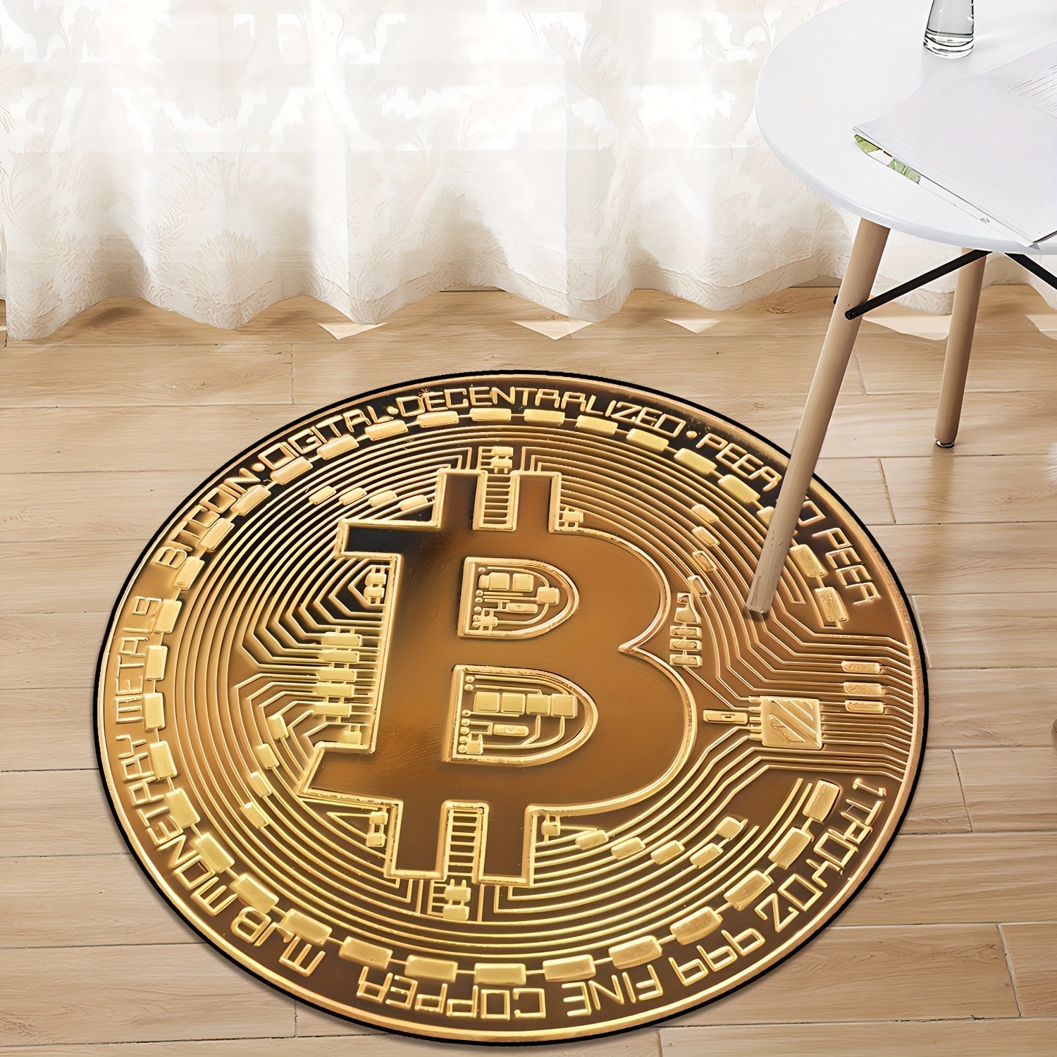 Bitcoin Pattern Round Rug, Yoqimli qarshilik, Uy bezaklari, 1ta