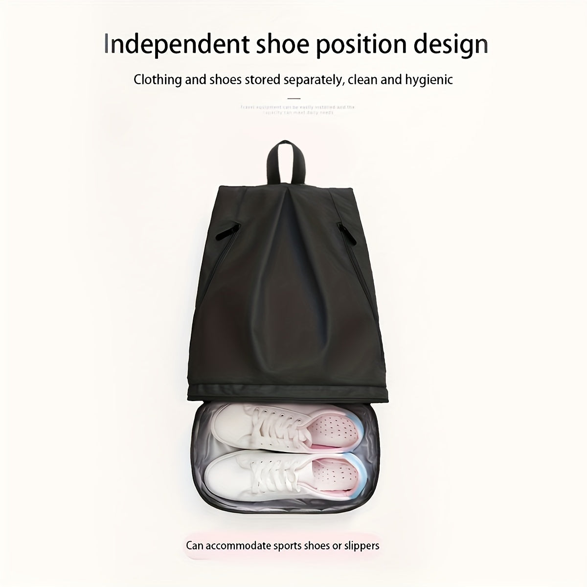 Black Waterproof Polyester Casual Daypack Backpack with Shoe Storage