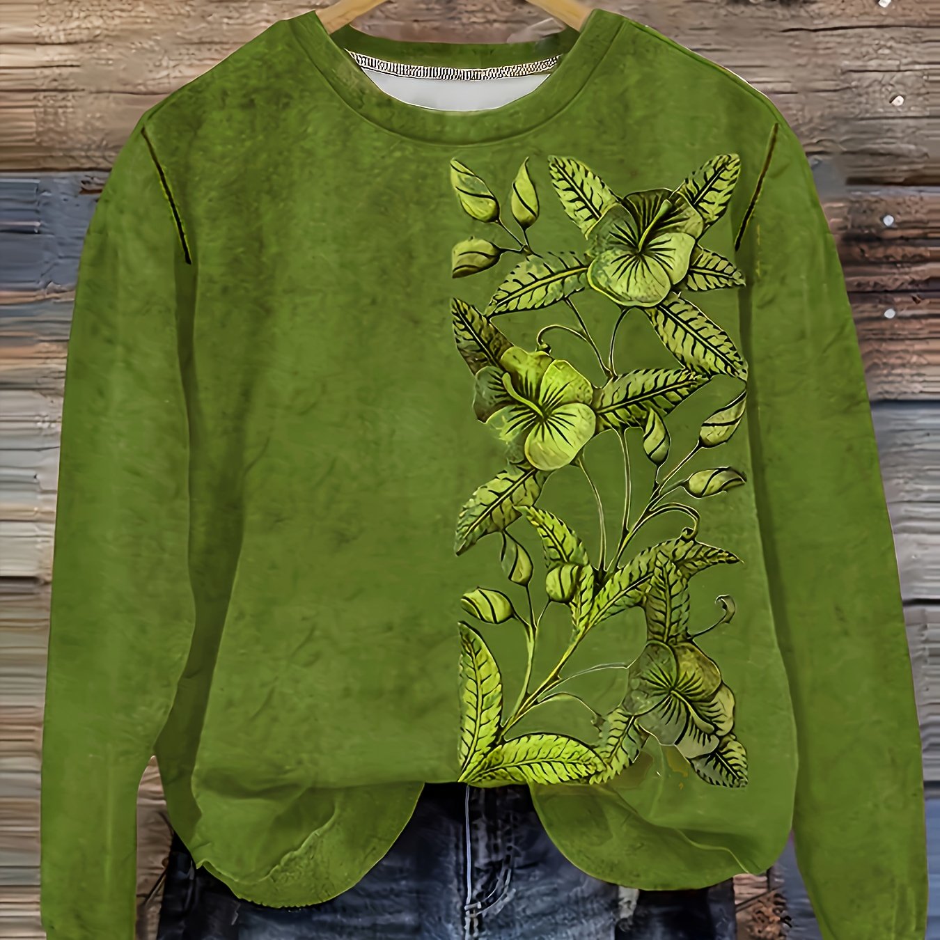 Sudadera de talla grande con estampado floral para mujer, de manga larga, cuello redondo, casual, con cremallera