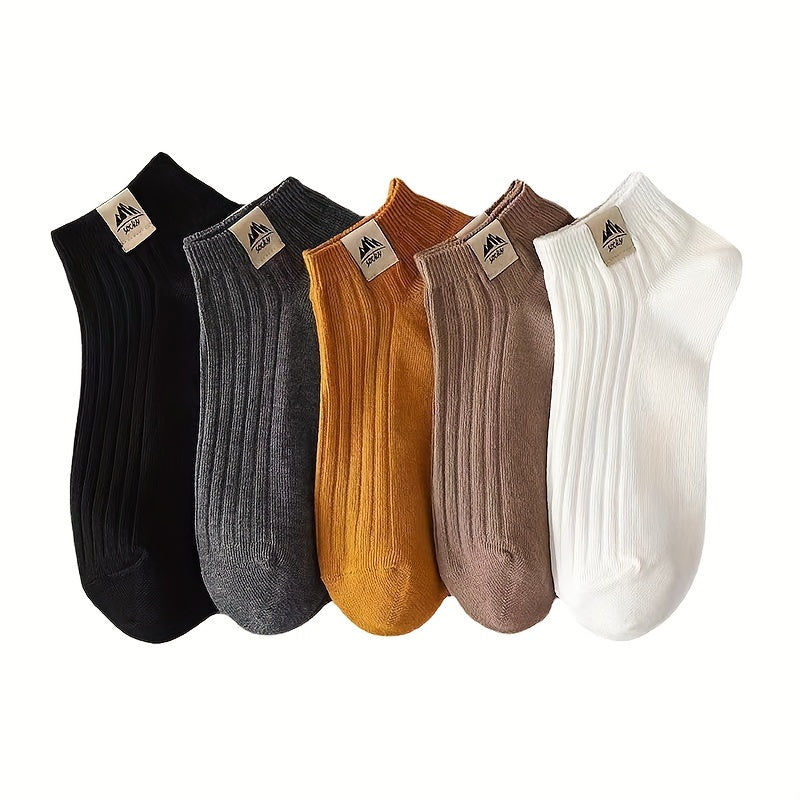 Men's Summer Cotton Blend Short Socks Pack of 5 Solid Color Knit Fabric Casual