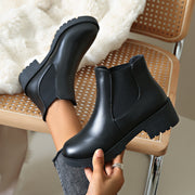 Women's White Ankle Boots Low Heel Thick Sole Casual All-Season