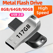 Metal USB 2.0 Flash Drive 8GB 64GB 90GB 117GB High-Speed Data Storage