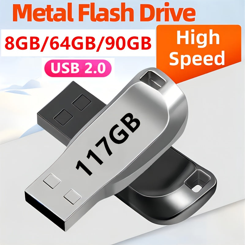 Metal USB 2.0 Flash Drive 8GB 64GB 90GB 117GB High-Speed Data Storage