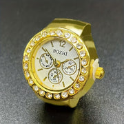 Unisex Elastic Band Analog Ring Watch Rhinestone Quartz Jewelry Gift