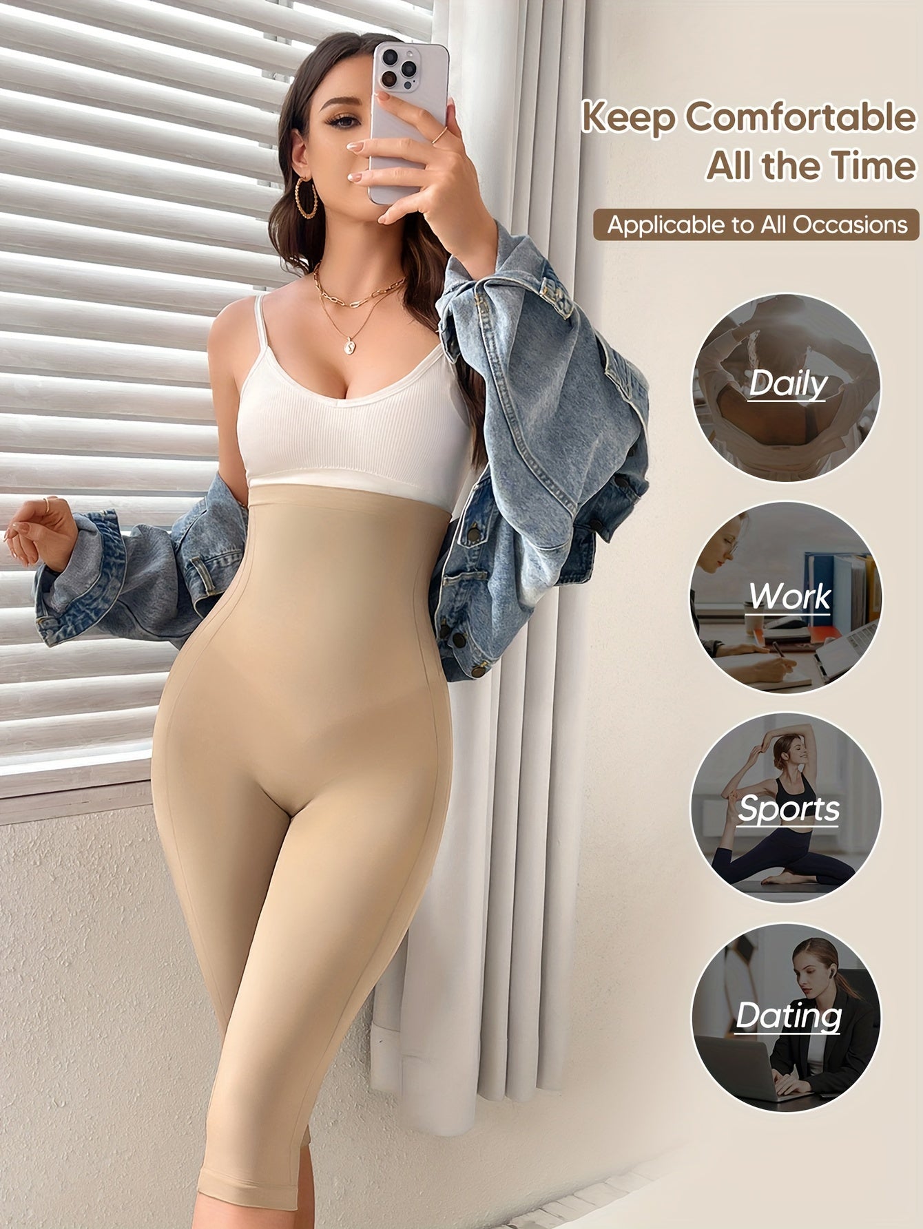 Women's High-Waist Shapewear Capri Pants with Chest Support Nylon Blend Micro Elasticity