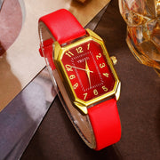 Women's Quartz Watch and Jewelry Set with Rhinestone Accents Rectangle Case PU Leather Band Analog Display Non-Rechargeable Battery