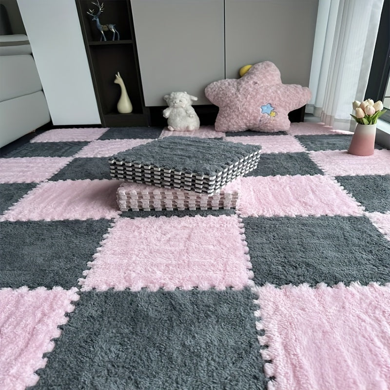 Set of 30 Braided Flannel Area Rugs Square Mats Low Pile Floor Tiles for Bedroom Living Room